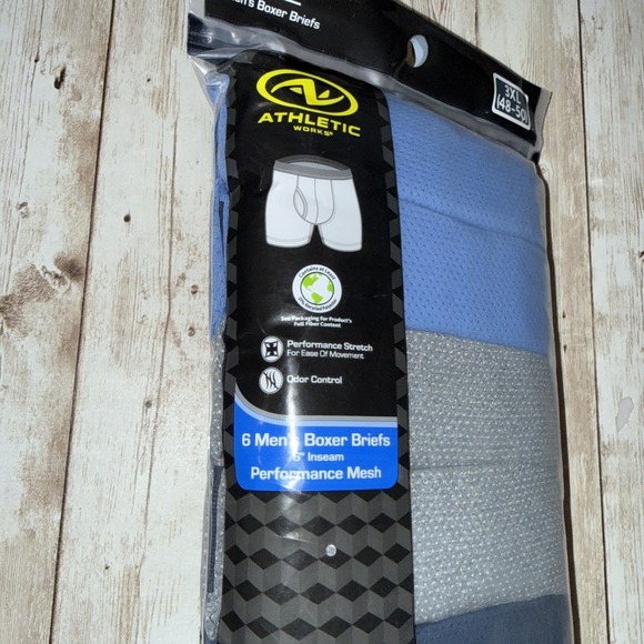 ATHLETIC WORKS 6 Pk. PERFORMANCE MESH BOXER BRIEFS Multi-Color Sz. 3XL - Picture 2 of 4